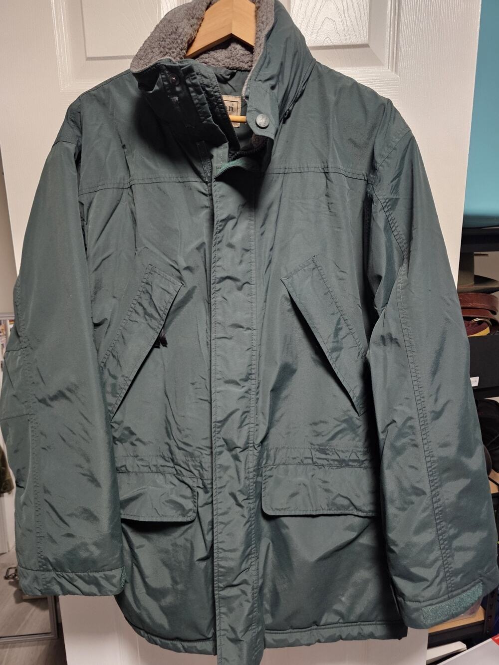 LL Bean Men's Jacket Green- Full Zip Fleece Lined Size Large
